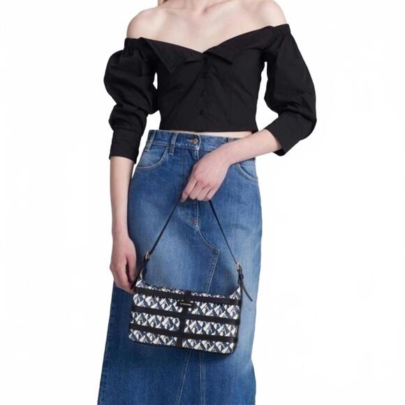 Altuzarra Park Place Leather Monogram Shoulder Bag Black Sparrow Blue Black NWT
